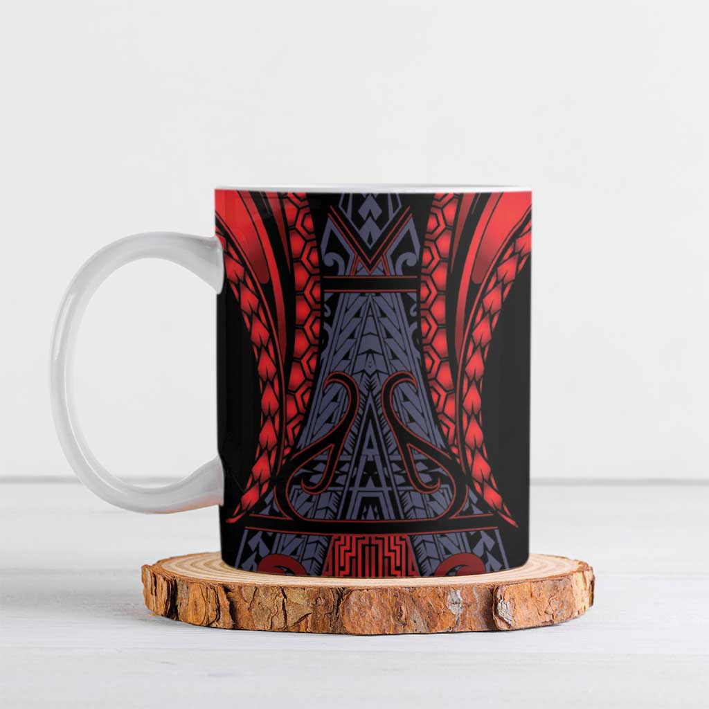 Custom New Zealand Ceramic Mug Maori Kiwiana Pattern Tukutuku Motif LT9 Red - Polynesian Pride