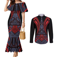 Custom New Zealand Couples Matching Mermaid Dress and Long Sleeve Button Shirt Maori Kiwiana Pattern Tukutuku Motif