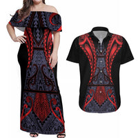 Custom New Zealand Couples Matching Off Shoulder Maxi Dress and Hawaiian Shirt Maori Kiwiana Pattern Tukutuku Motif