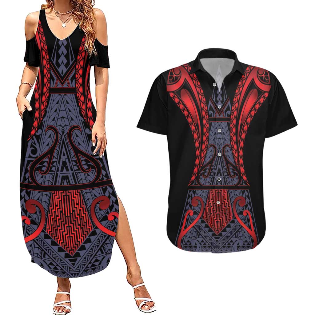 Custom New Zealand Couples Matching Summer Maxi Dress and Hawaiian Shirt Maori Kiwiana Pattern Tukutuku Motif