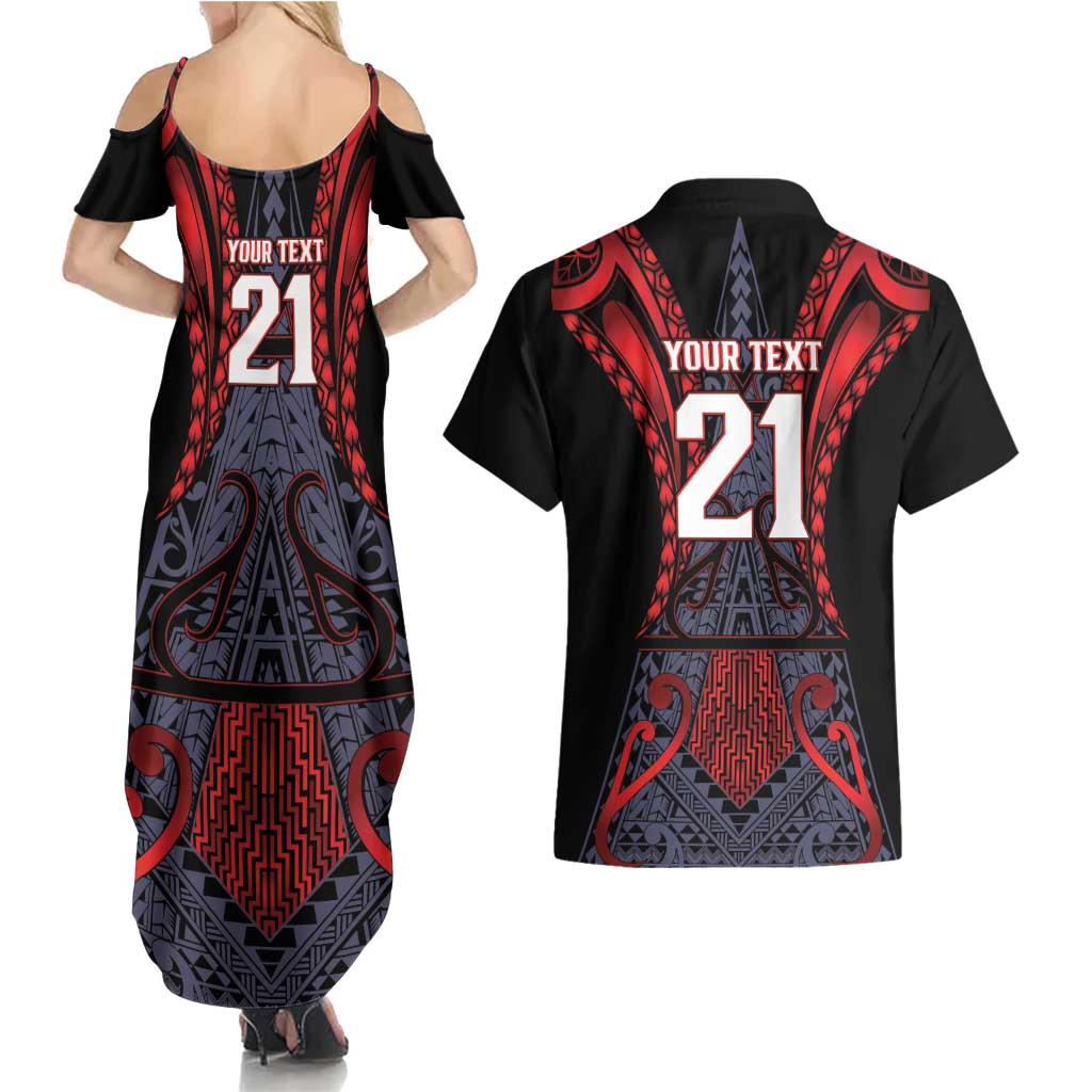 Custom New Zealand Couples Matching Summer Maxi Dress and Hawaiian Shirt Maori Kiwiana Pattern Tukutuku Motif