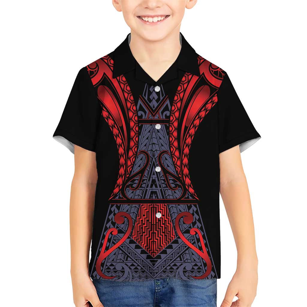 Custom New Zealand Family Matching Long Sleeve Bodycon Dress and Hawaiian Shirt Maori Kiwiana Pattern Tukutuku Motif LT9 Son's Shirt Red - Polynesian Pride