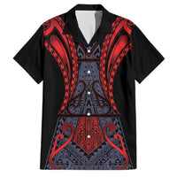 Custom New Zealand Family Matching Mermaid Dress and Hawaiian Shirt Maori Kiwiana Pattern Tukutuku Motif LT9 Dad's Shirt - Short Sleeve Red - Polynesian Pride