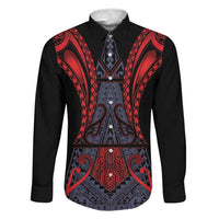 Custom New Zealand Family Matching Off The Shoulder Long Sleeve Dress and Hawaiian Shirt Maori Kiwiana Pattern Tukutuku Motif LT9 Dad's Shirt - Long Sleeve Red - Polynesian Pride