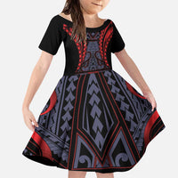Custom New Zealand Family Matching Puletasi and Hawaiian Shirt Maori Kiwiana Pattern Tukutuku Motif LT9 Daughter's Dress Red - Polynesian Pride