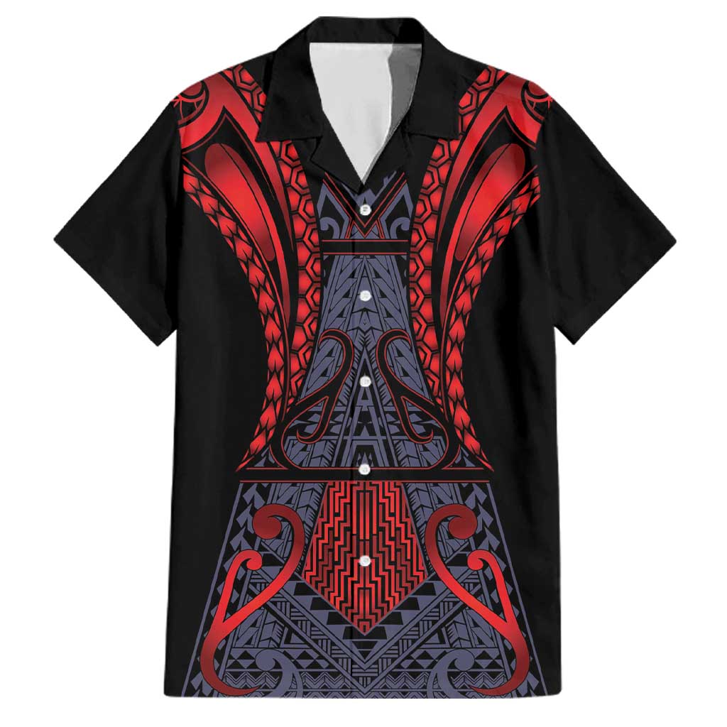 Custom New Zealand Family Matching Puletasi and Hawaiian Shirt Maori Kiwiana Pattern Tukutuku Motif LT9 Dad's Shirt - Short Sleeve Red - Polynesian Pride