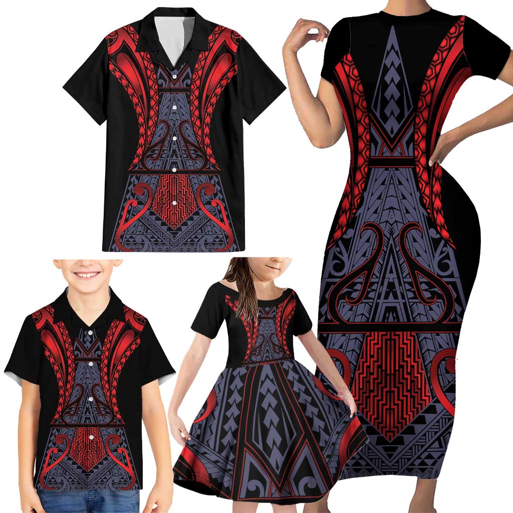 Custom New Zealand Family Matching Short Sleeve Bodycon Dress and Hawaiian Shirt Maori Kiwiana Pattern Tukutuku Motif LT9 - Polynesian Pride