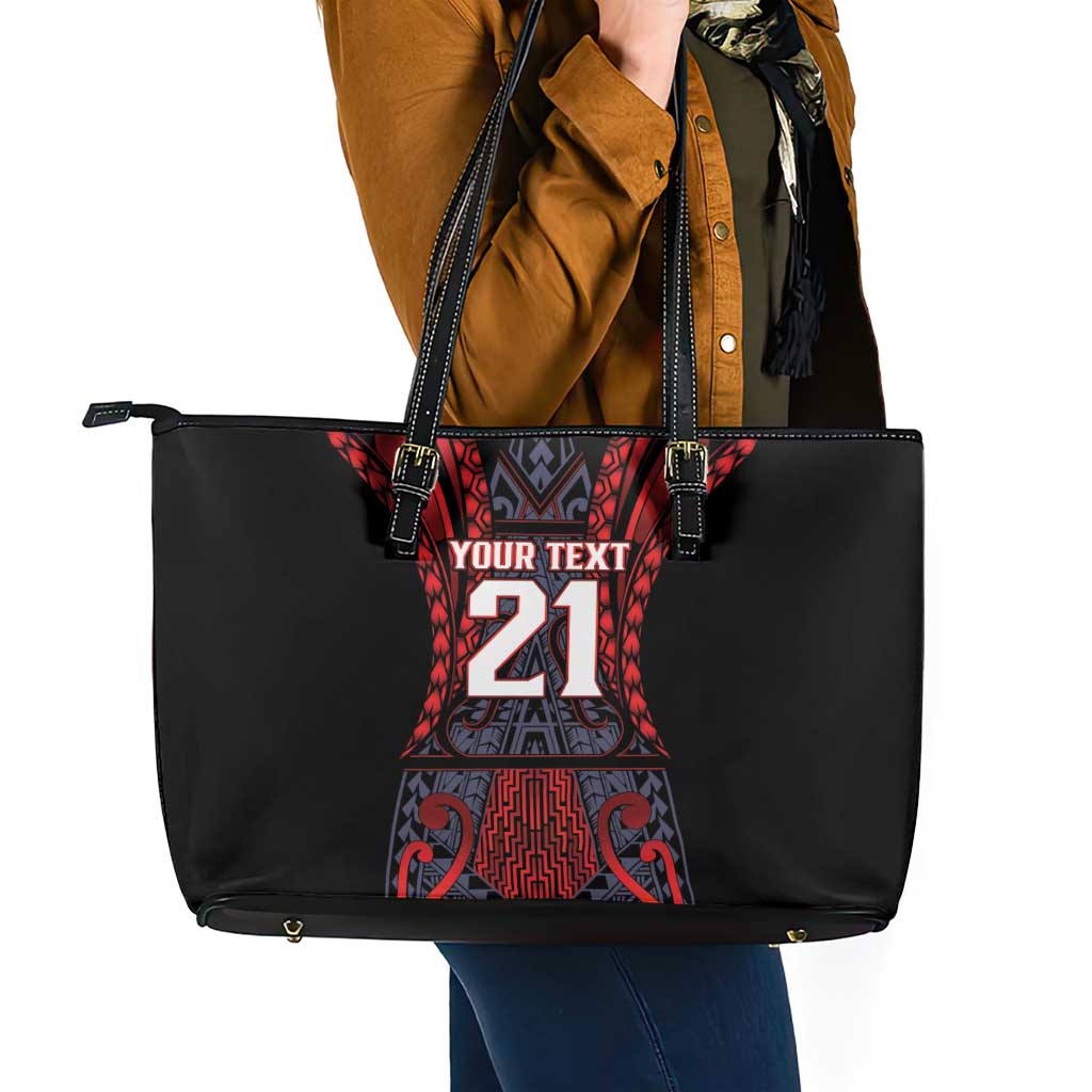Custom New Zealand Leather Tote Bag Maori Kiwiana Pattern Tukutuku Motif LT9 - Polynesian Pride