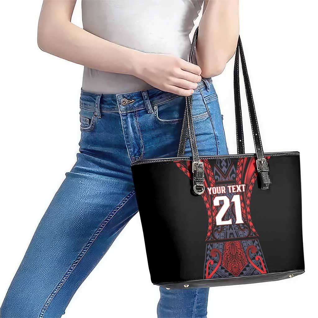 Custom New Zealand Leather Tote Bag Maori Kiwiana Pattern Tukutuku Motif LT9 - Polynesian Pride