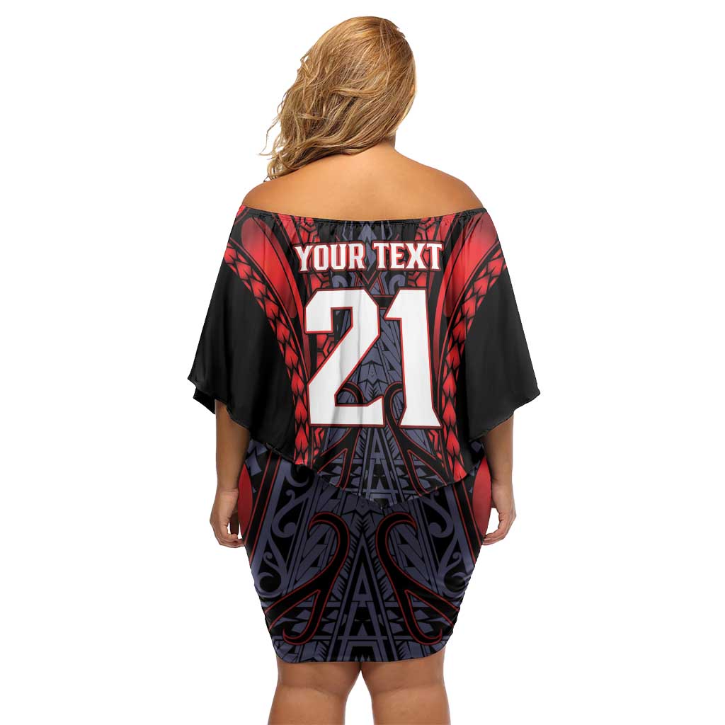 Custom New Zealand Off Shoulder Short Dress Maori Kiwiana Pattern Tukutuku Motif LT9 - Polynesian Pride