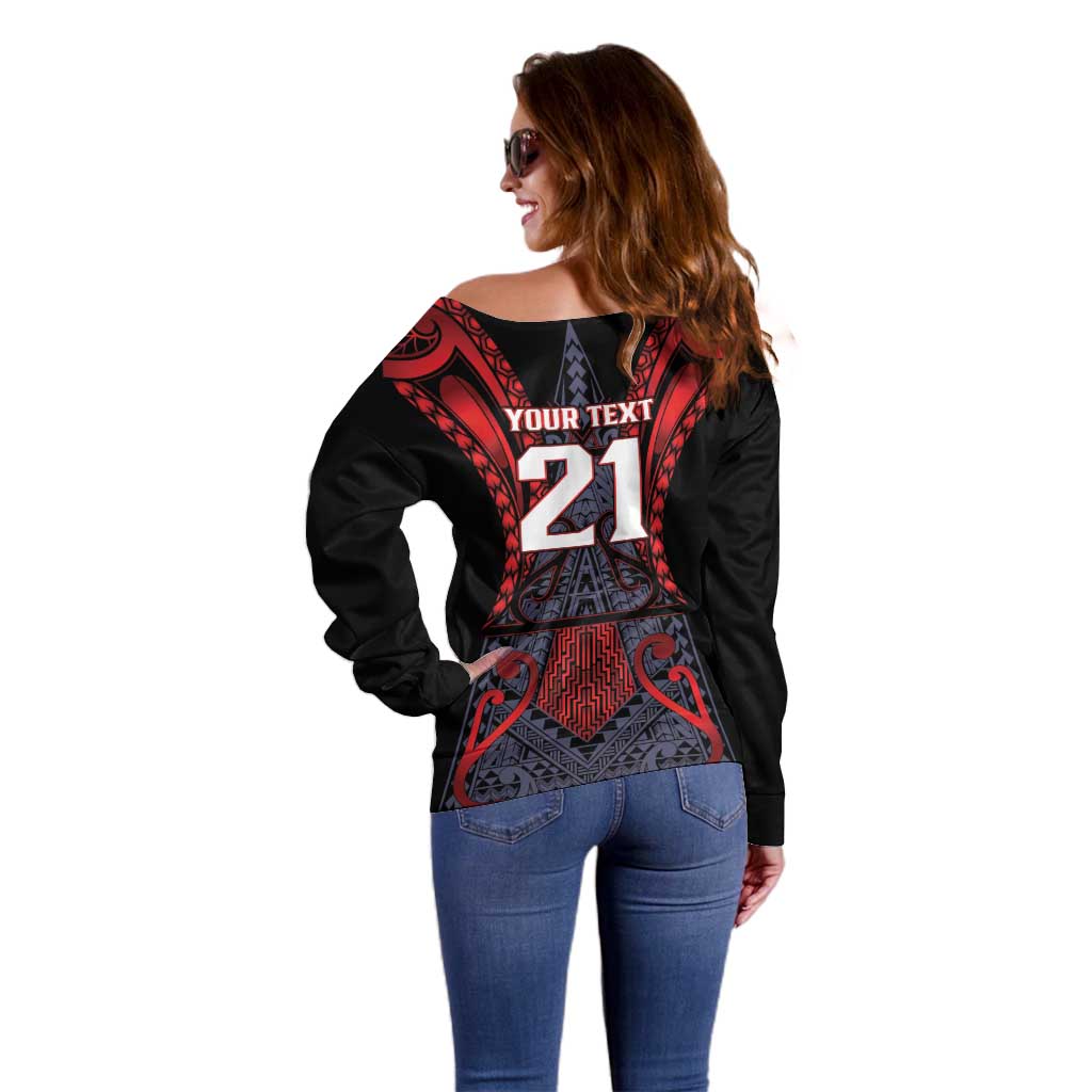 Custom New Zealand Off Shoulder Sweater Maori Kiwiana Pattern Tukutuku Motif