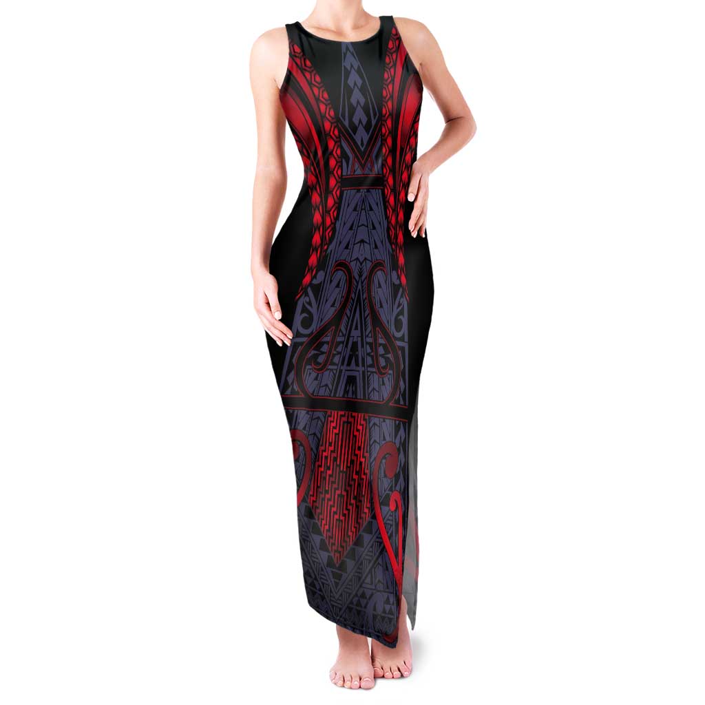Custom New Zealand Tank Maxi Dress Maori Kiwiana Pattern Tukutuku Motif