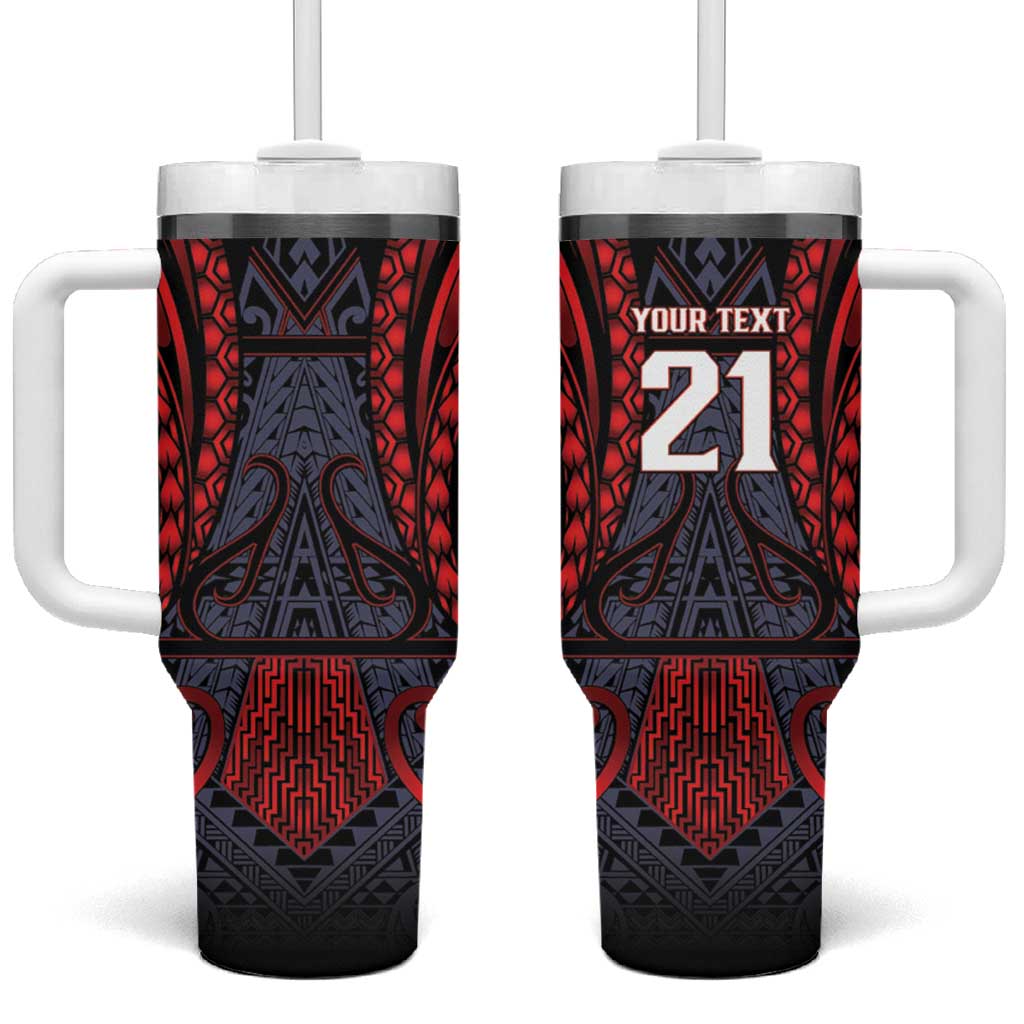 Custom New Zealand Tumbler With Handle Maori Kiwiana Pattern Tukutuku Motif LT9 One Size: 40 oz Red - Polynesian Pride