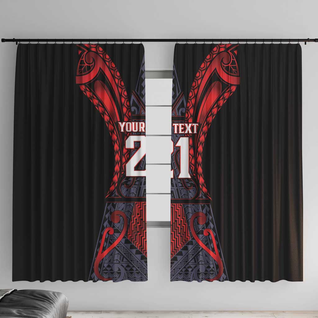 Custom New Zealand Window Curtain Maori Kiwiana Pattern Tukutuku Motif LT9 With Hooks Red - Polynesian Pride