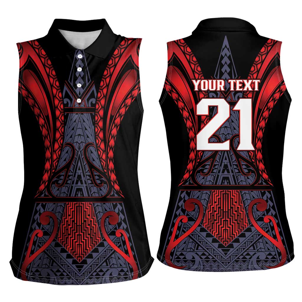 Custom New Zealand Women Sleeveless Polo Shirt Maori Kiwiana Pattern Tukutuku Motif