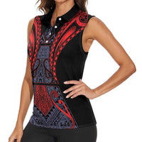 Custom New Zealand Women Sleeveless Polo Shirt Maori Kiwiana Pattern Tukutuku Motif