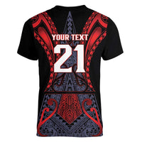 Custom New Zealand Women V-Neck T-Shirt Maori Kiwiana Pattern Tukutuku Motif