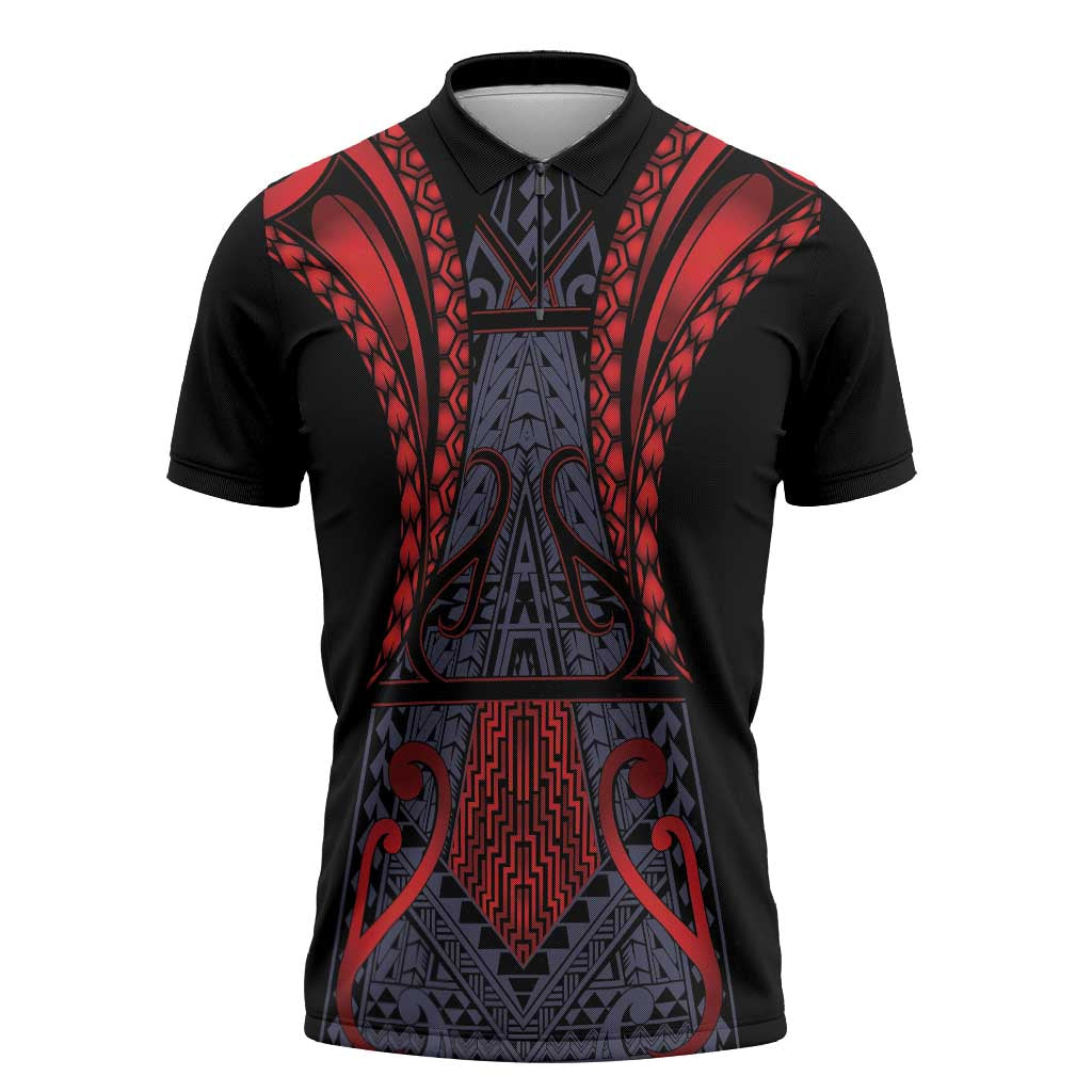 Custom New Zealand Zipper Polo Shirt Maori Kiwiana Pattern Tukutuku Motif