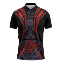 Custom New Zealand Zipper Polo Shirt Maori Kiwiana Pattern Tukutuku Motif