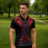 Custom New Zealand Zipper Polo Shirt Maori Kiwiana Pattern Tukutuku Motif