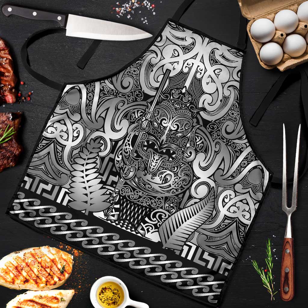 New Zealand Taiaha Maori Apron Kiwikiwi Minimalist Silver Fern Tukutuku Motif
