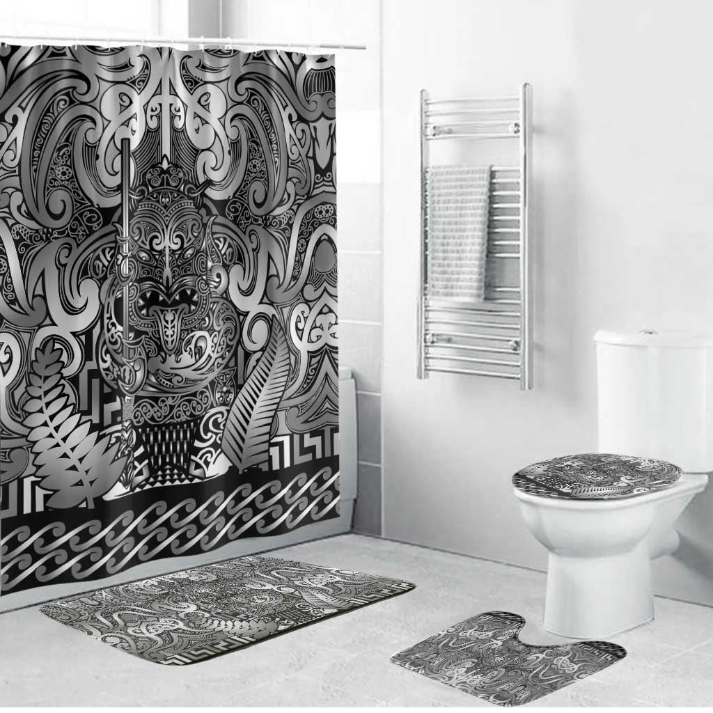 New Zealand Taiaha Maori Bathroom Set Kiwikiwi Minimalist Silver Fern Tukutuku Motif