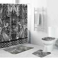 New Zealand Taiaha Maori Bathroom Set Kiwikiwi Minimalist Silver Fern Tukutuku Motif