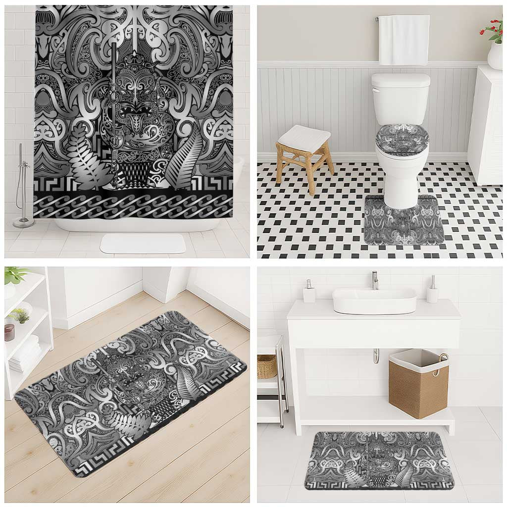 New Zealand Taiaha Maori Bathroom Set Kiwikiwi Minimalist Silver Fern Tukutuku Motif