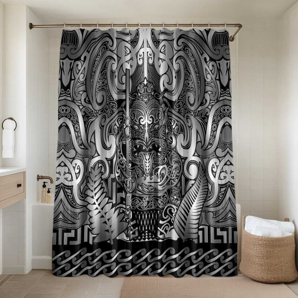 New Zealand Taiaha Maori Bathroom Set Kiwikiwi Minimalist Silver Fern Tukutuku Motif