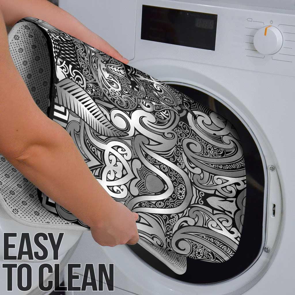 New Zealand Taiaha Maori Bathroom Set Kiwikiwi Minimalist Silver Fern Tukutuku Motif