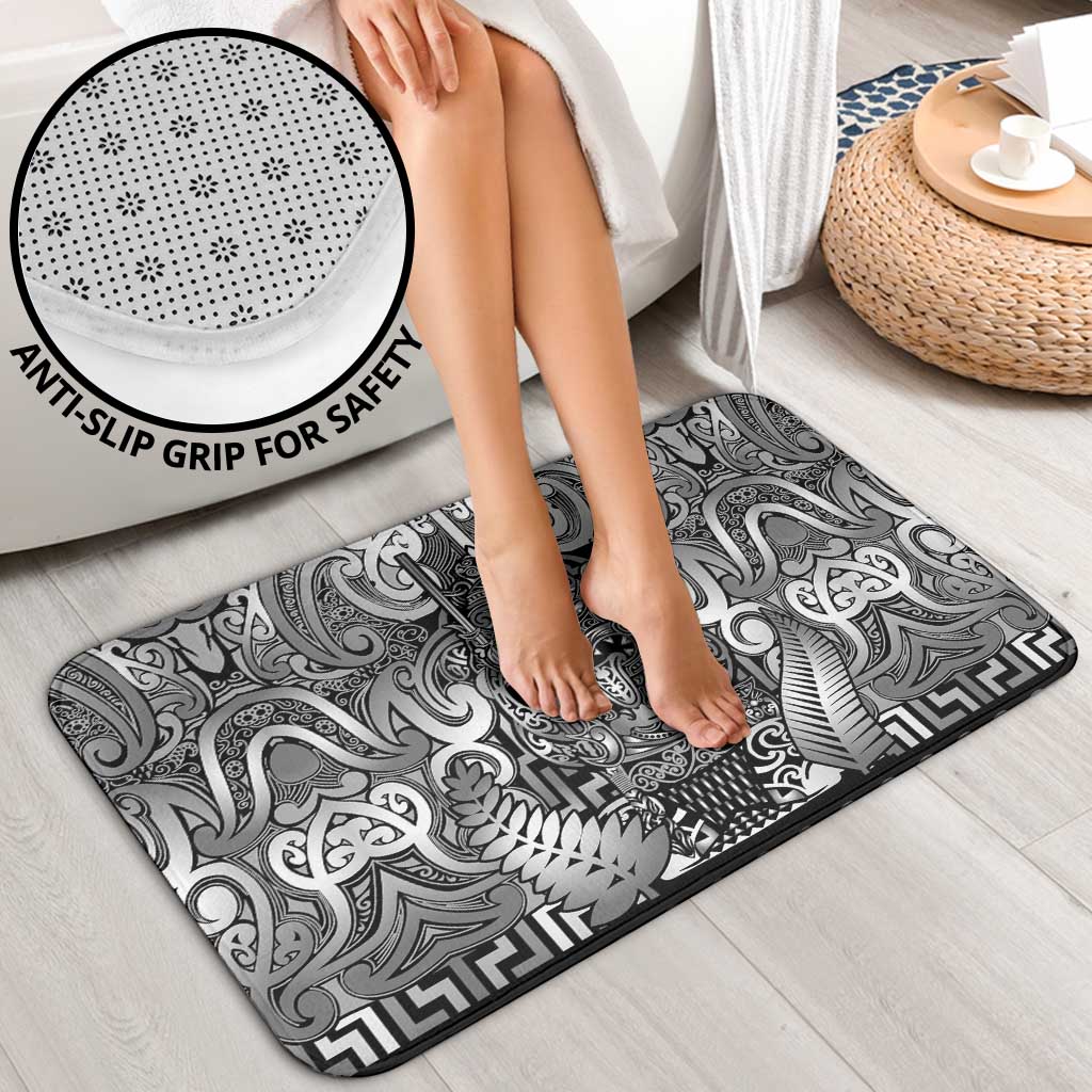 New Zealand Taiaha Maori Bathroom Set Kiwikiwi Minimalist Silver Fern Tukutuku Motif
