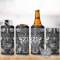 Custom New Zealand Taiaha Maori 4 in 1 Can Cooler Tumbler Kiwikiwi Minimalist Silver Fern Tukutuku Motif