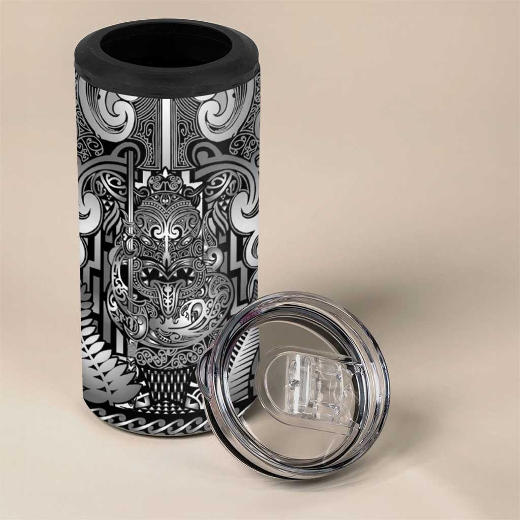 Custom New Zealand Taiaha Maori 4 in 1 Can Cooler Tumbler Kiwikiwi Minimalist Silver Fern Tukutuku Motif