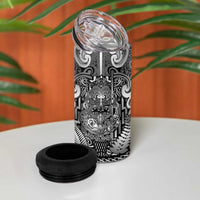 Custom New Zealand Taiaha Maori 4 in 1 Can Cooler Tumbler Kiwikiwi Minimalist Silver Fern Tukutuku Motif