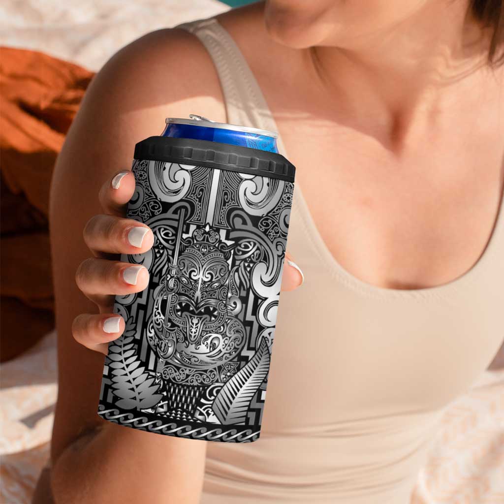 Custom New Zealand Taiaha Maori 4 in 1 Can Cooler Tumbler Kiwikiwi Minimalist Silver Fern Tukutuku Motif