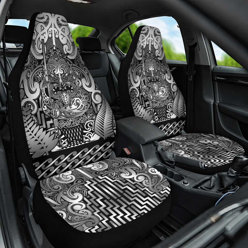 New Zealand Taiaha Maori Car Seat Cover Kiwikiwi Minimalist Silver Fern Tukutuku Motif