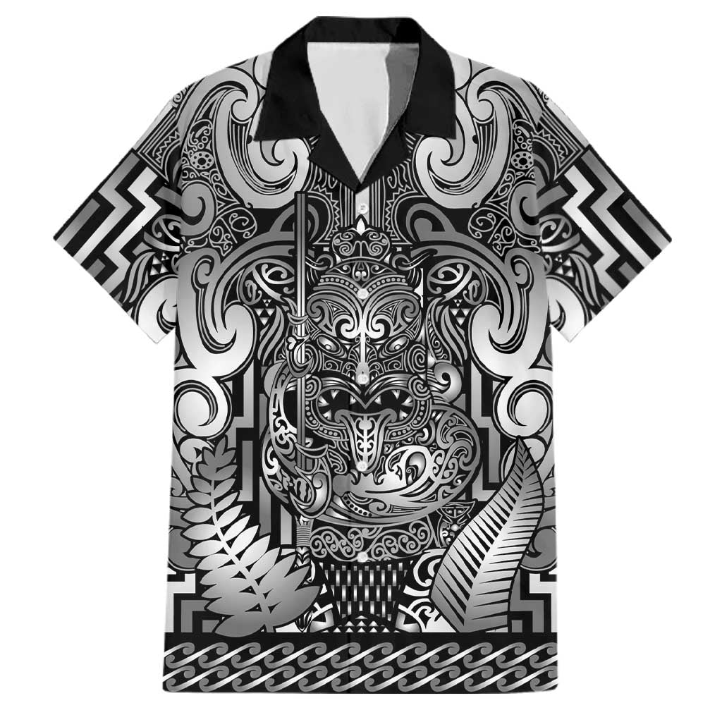Custom New Zealand Taiaha Maori Family Matching Puletasi and Hawaiian Shirt Kiwikiwi Minimalist Silver Fern Tukutuku Motif LT9 Dad's Shirt - Short Sleeve White - Polynesian Pride