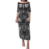 Custom New Zealand Taiaha Maori Family Matching Puletasi and Hawaiian Shirt Kiwikiwi Minimalist Silver Fern Tukutuku Motif LT9 Mom's Dress White - Polynesian Pride