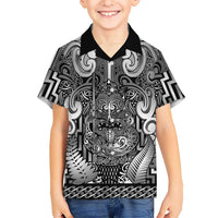 Custom New Zealand Taiaha Maori Family Matching Short Sleeve Bodycon Dress and Hawaiian Shirt Kiwikiwi Minimalist Silver Fern Tukutuku Motif LT9 Son's Shirt White - Polynesian Pride