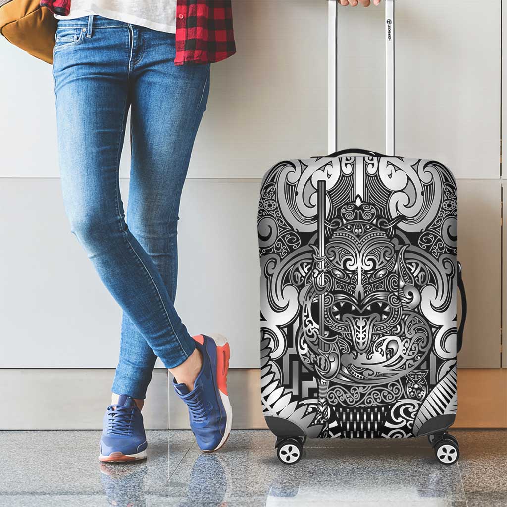 New Zealand Taiaha Maori Luggage Cover Kiwikiwi Minimalist Silver Fern Tukutuku Motif