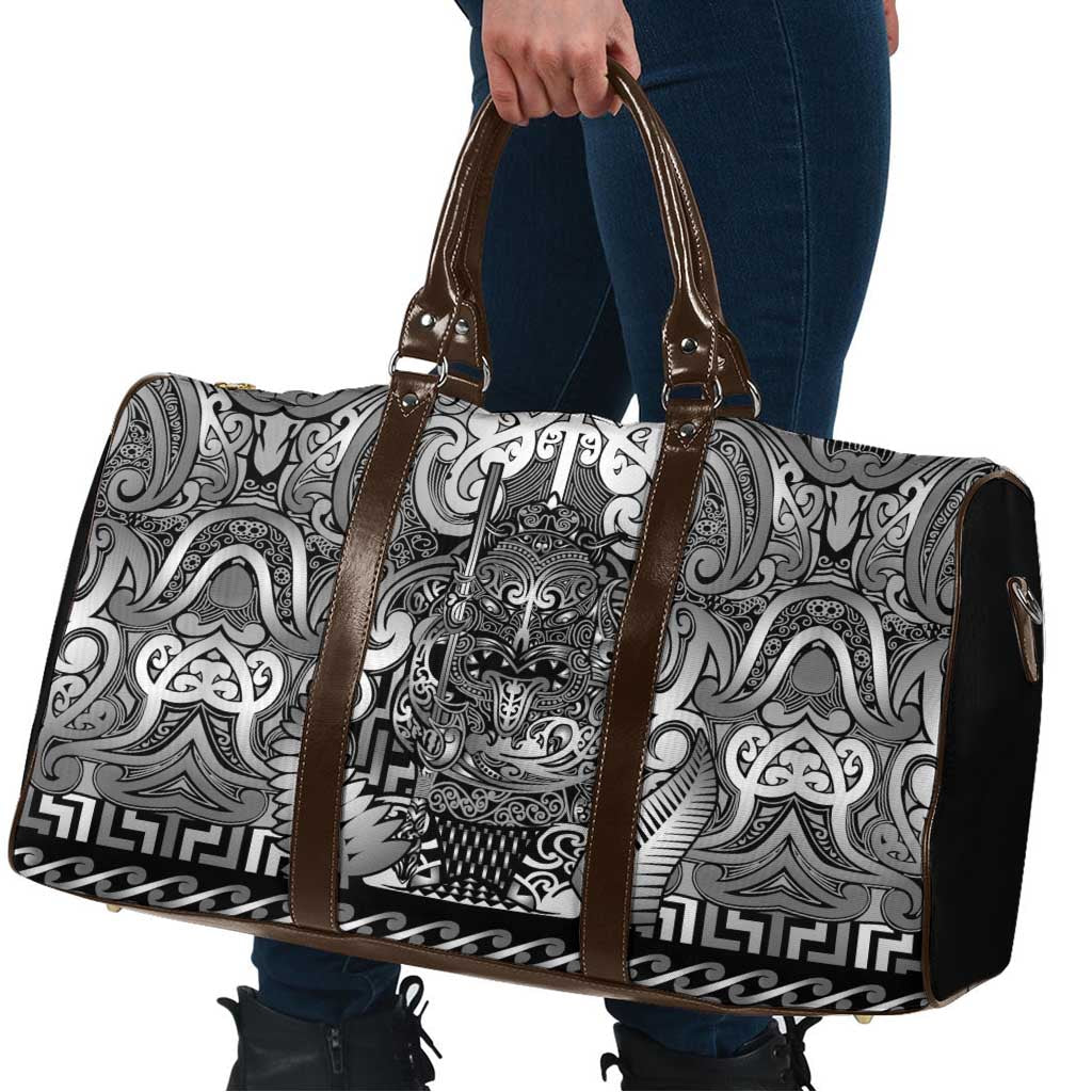 New Zealand Taiaha Maori Travel Bag Kiwikiwi Minimalist Silver Fern Tukutuku Motif