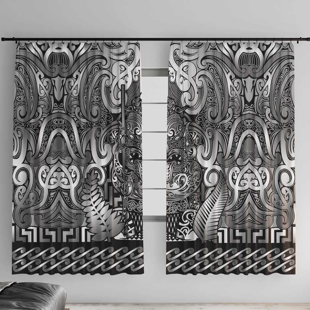 New Zealand Taiaha Maori Window Curtain Kiwikiwi Minimalist Silver Fern Tukutuku Motif