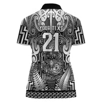 Custom New Zealand Taiaha Maori Women Polo Shirt Kiwikiwi Minimalist Silver Fern Tukutuku Motif