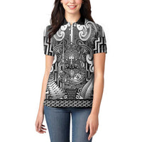 Custom New Zealand Taiaha Maori Women Polo Shirt Kiwikiwi Minimalist Silver Fern Tukutuku Motif