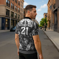 Custom New Zealand Taiaha Maori Zipper Polo Shirt Kiwikiwi Minimalist Silver Fern Tukutuku Motif