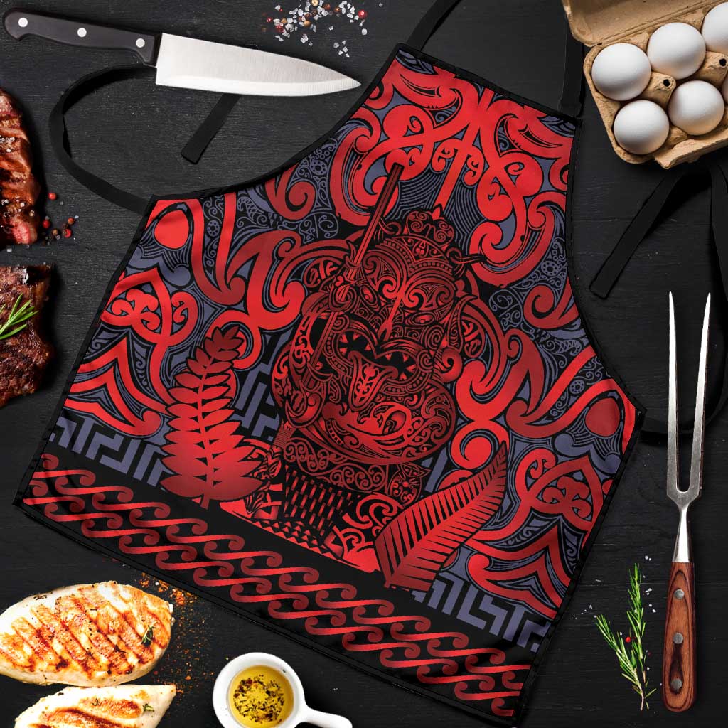 New Zealand Taiaha Maori Apron Whero Minimalist Silver Fern Tukutuku Motif