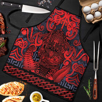 New Zealand Taiaha Maori Apron Whero Minimalist Silver Fern Tukutuku Motif