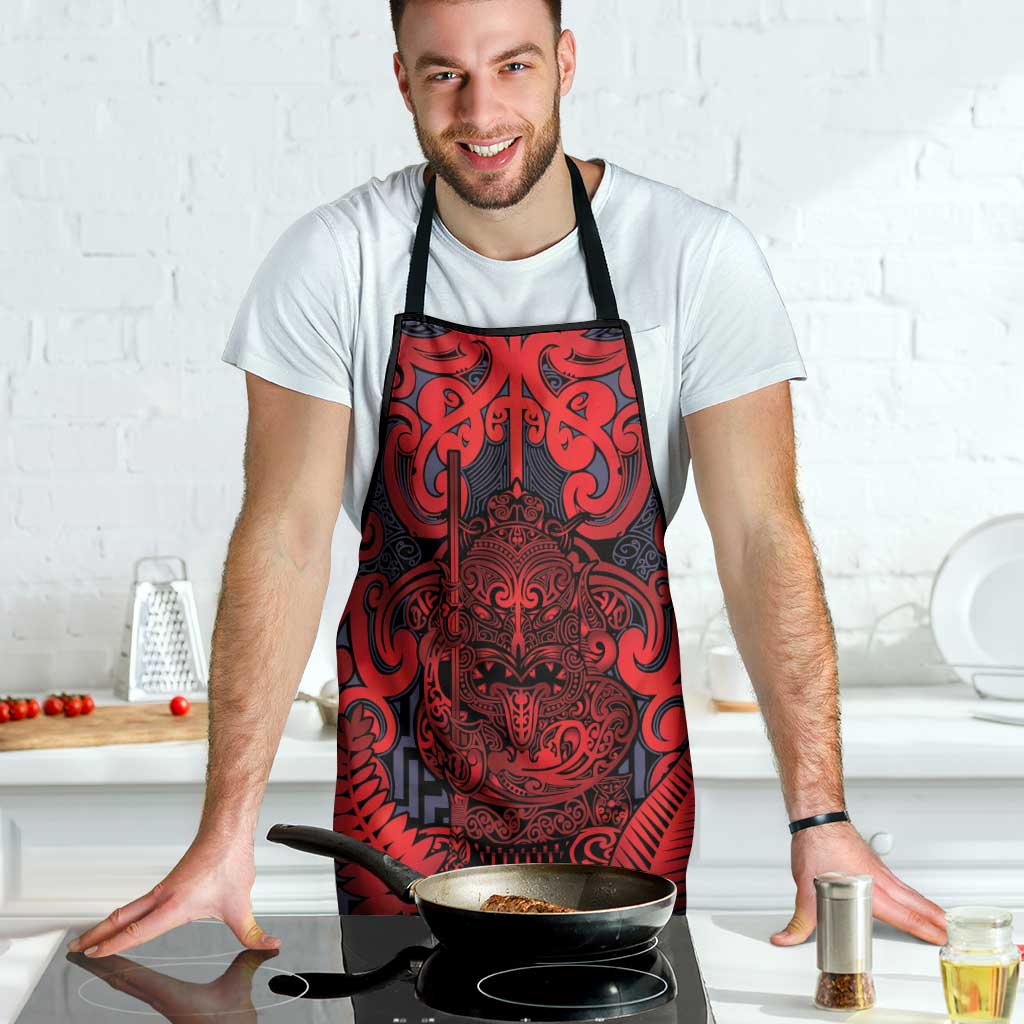 New Zealand Taiaha Maori Apron Whero Minimalist Silver Fern Tukutuku Motif