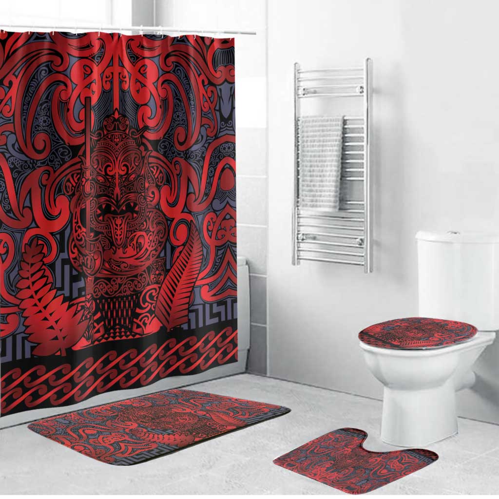 New Zealand Taiaha Maori Bathroom Set Whero Minimalist Silver Fern Tukutuku Motif