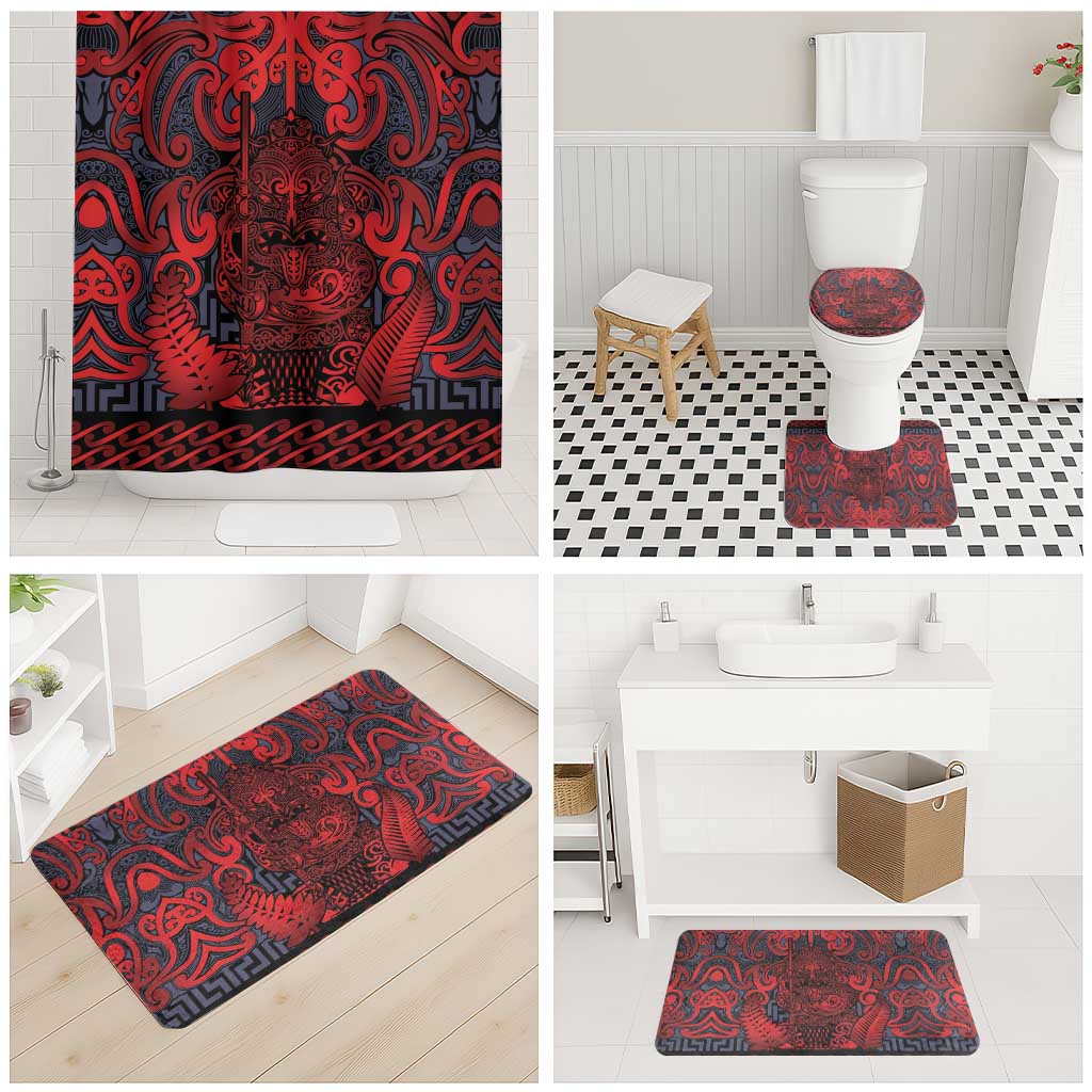 New Zealand Taiaha Maori Bathroom Set Whero Minimalist Silver Fern Tukutuku Motif